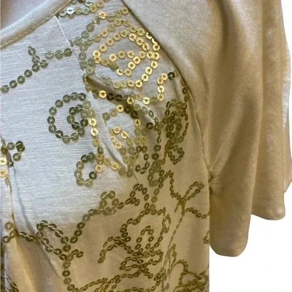 Charter Club Cream Sequined Embellished Short Sleeve Blouse Size 1X - Picture 3 of 6